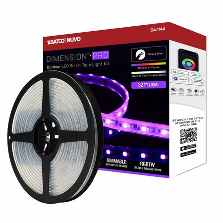 NUVO Dimension Pro Tape Light Strip 32 ft. RGB + Tunable White - J-Box - IP65 - Starfish IOT - RF Remote 64/144